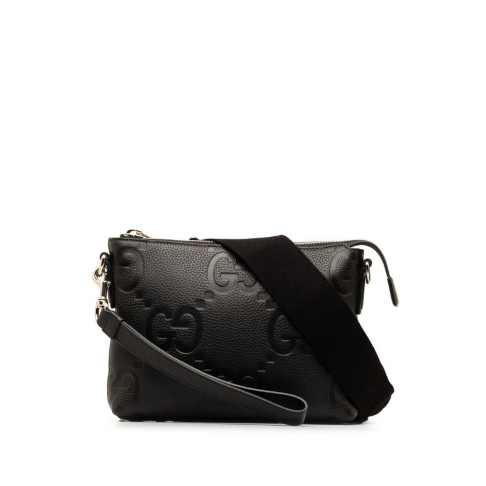 Gucci Bag Small Jumbo Black Messenger Shoulder Bag Leather GG